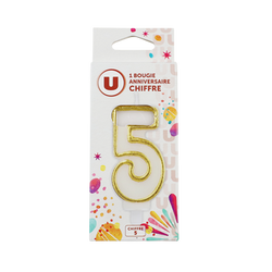 U Bougie anniversaire dorée chiffre N°5