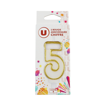 U Bougie anniversaire dorée chiffre N°5