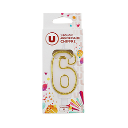 U Bougie anniversaire dorée chiffre N°6