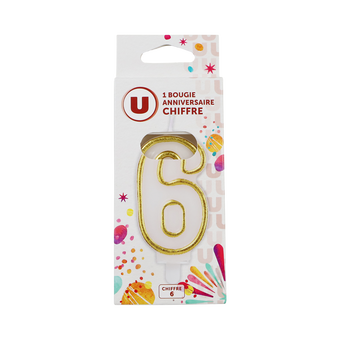 U Bougie anniversaire dorée chiffre N°6