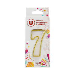 U Bougie anniversaire dorée chiffre N°7