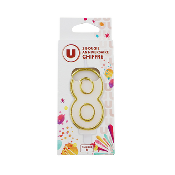 U Bougie anniversaire dorée chiffre N°8