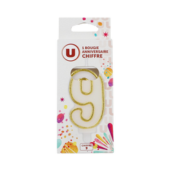 U Bougie anniversaire dorée chiffre N°9