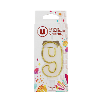 U Bougie anniversaire dorée chiffre N°9