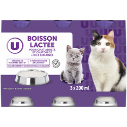 U Boisson lactée pour chats et châtons de plus de 6 semaines 3 bouteilles, 200ml