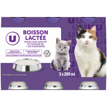 U Boisson lactée pour chats et châtons de plus de 6 semaines 3 bouteilles, 200ml