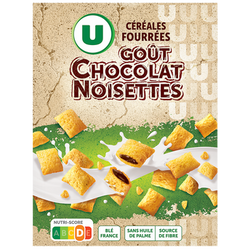 U Céréales fourrées au chocolat et noisettes boîte de 375g