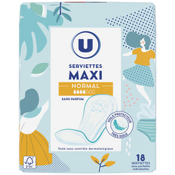 U Serviettes hygiéniques maxi normal pliées x18