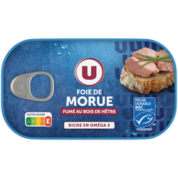 U Foie de morue fumé au feu de bois 121g
