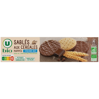 U BIO Biscuits Sablés bio céréales nappés chocolat au lait paquet de 200g