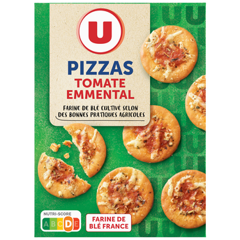 U Biscuits apéritifs Crackers pizza tomate emmental paquet de 85g