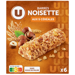 U Barres de céréales noisettes x6 - 125g