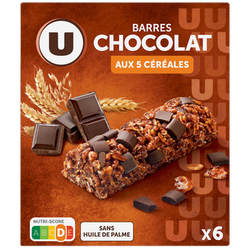 U Barres de céréales chocolat noir aux 5 céréales - 126g x6
