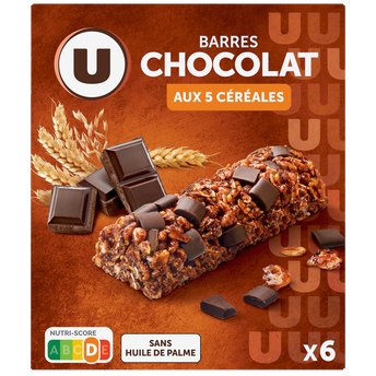 U Barres de céréales chocolat noir aux 5 céréales - 126g x6