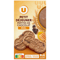 U Biscuits Petit déjeuner miel pépites de chocolat paquet de 400g