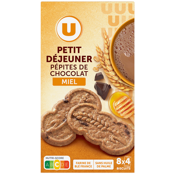 U Biscuits Petit déjeuner miel pépites de chocolat paquet de 400g
