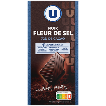 U Chocolat noir dégustation 72% de cacao et fleur de sel Tablette de 100g