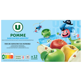 U Gourdes dessert fruitier à la pomme sans sucre ajouté 12x90g
