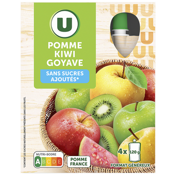U Gourdes dessert fruitier pomme kiwi goyave sans sucre ajouté 4x120g