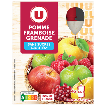 U Gourdes dessert fruitier pomme framboise grenade sans sucre ajouté 4x120g