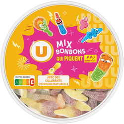 U Bonbons Assortiment gélifiés aromatisés qui piquent bac de 600g