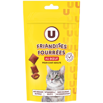 U Friandises fourrées pour chat anti boule de poils au boeuf 60g