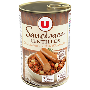 U Saucisses aux lentilles boite de 420g