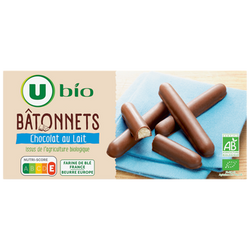 U BIO Bâtonnets au chocolat au lait bio paquet de 125g