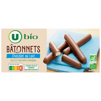 U BIO Bâtonnets au chocolat au lait bio paquet de 125g