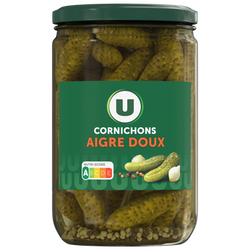 U Cornichons aigre doux bocal 37cl, 185g