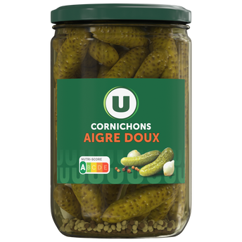 U Cornichons aigre doux bocal 37cl, 185g
