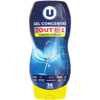 U Gel lave-vaisselle tout en 1 parfum citron flacon 720ml