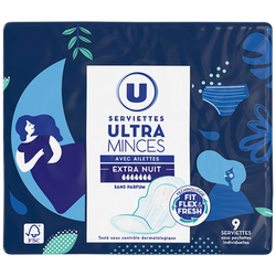 U Serviettes hygiéniques ultra extra nuit ailettes boîte x9