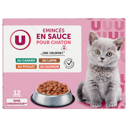 U Sachets fraicheur pour chaton Emincé en sauce viandes et poissons 12x85g