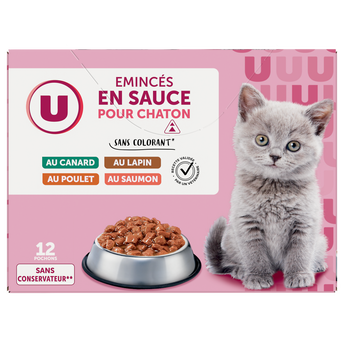 U Sachets fraicheur pour chaton Emincé en sauce viandes et poissons 12x85g