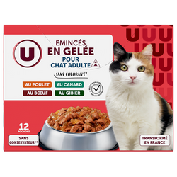 U Sachets fraicheur pour chat Emincés en gelée viandes 12x100g
