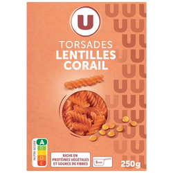 U Pâtes Torsade lentilles corail, sachet 250g