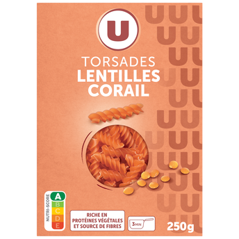 U Pâtes Torsade lentilles corail, sachet 250g