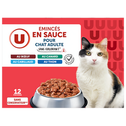 U Sachets fraicheur pour chat Emincés en sauce viandes & poissons 12x100g