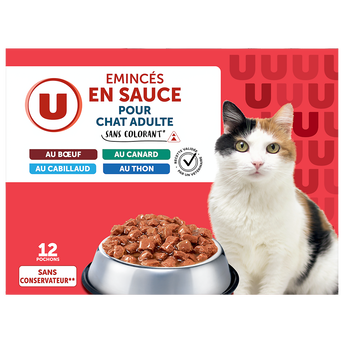 U Sachets fraicheur pour chat Emincés en sauce viandes & poissons 12x100g