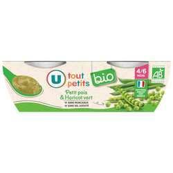 U TOUT PETITS BIO Petits pots bébé salés haricots verts et petits pois dès 4 mois, 2x120g