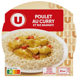 U Plat cuisiné Emincé de poulet au curry et riz barquette 300g