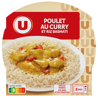 U Plat cuisiné Emincé de poulet au curry et riz barquette 300g