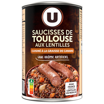 U Saucisses de Toulouse aux lentilles Boîte de 420g