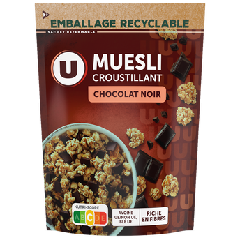 U Céréales Muesli croustillant chocolat noir paquet 500g