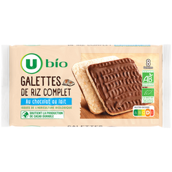 U BIO Galette de riz nappée de chocolat au lait , 100g