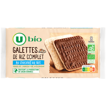 U BIO Galette de riz nappée de chocolat au lait , 100g