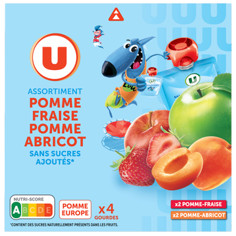 U Dessert fruitier Gourdes compote 2xpomme fraise/2xpomme abricot ssa -4x90g