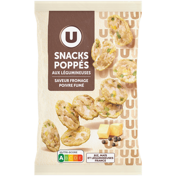 U Gâteau apéritif Snacks poppés saveur fromage & poivre fumé, sachet 85g