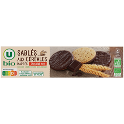 U BIO Biscuits Sablés bio aux céréales nappés de chocolat noir , paquet de 200g